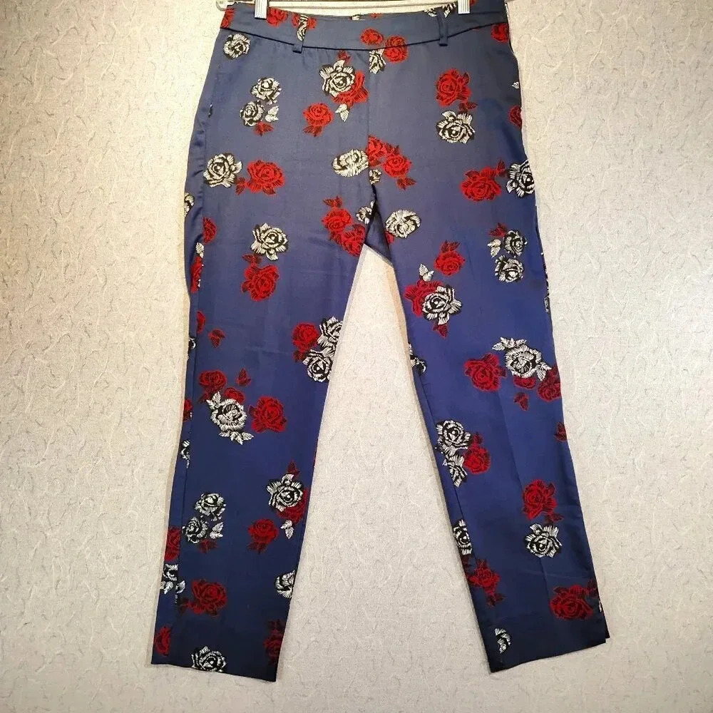 Le Chateau Women's Pants Blue with Red & White Roses Size Zipper in Size 6